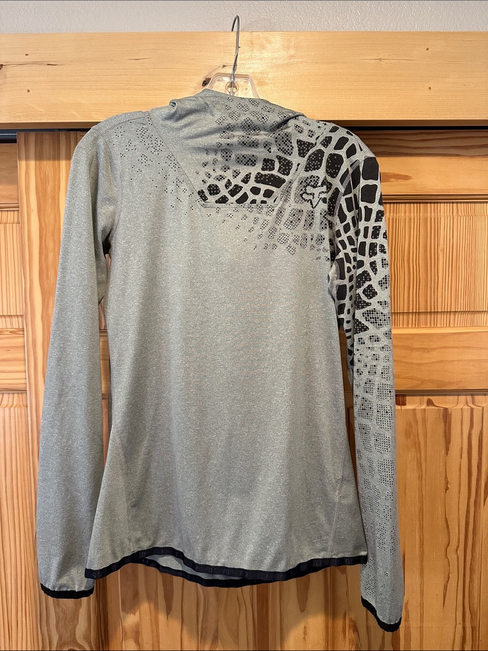 Fox Grey and Black Long Sleeve Hoodie with Graphic front and arm.